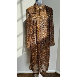 Vtg Midnight Velvet‎ Duster Cover Up Open Front Sheer Floral Metallic Statement